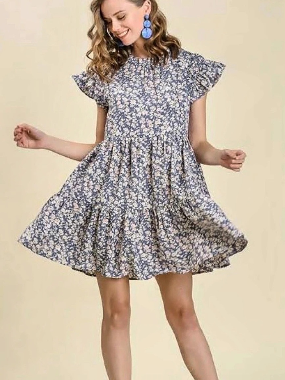 NWT UMGEE FLORAL FLUTTER SLEEVE BABYDOLL DRESS SMALL